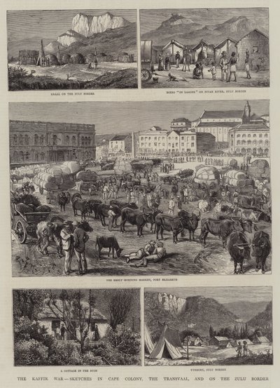 カフィール戦争、ケープコロニー、トランスバール、ズールー国境でのスケッチ 作： Alfred Chantrey Corbould